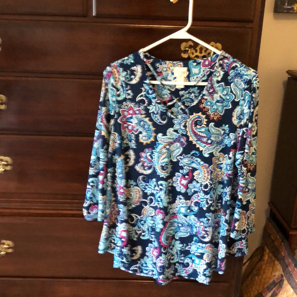 Chico’s blouse, size 0, multiple colors, runs a little big, very flowy.